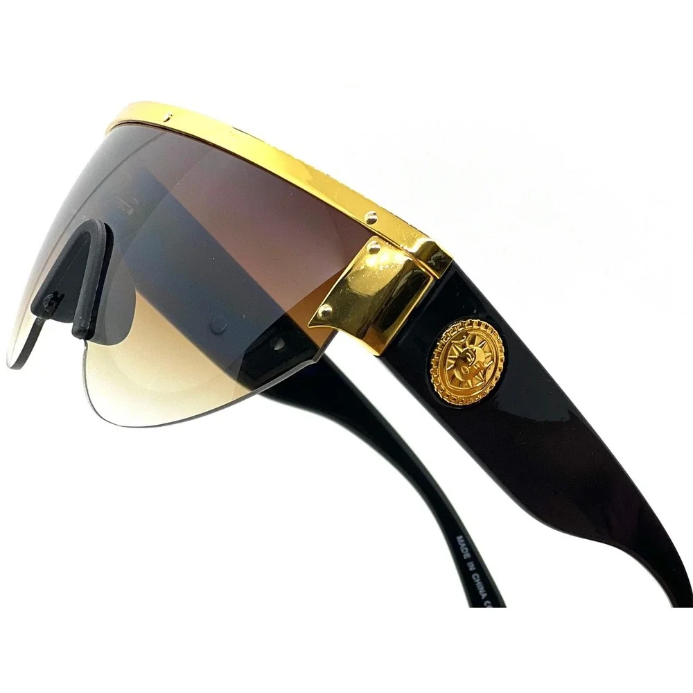 Sunglasses Brown Gradient Lens Fashion Gold Rimles Shades‎ Wrap Around Oversized